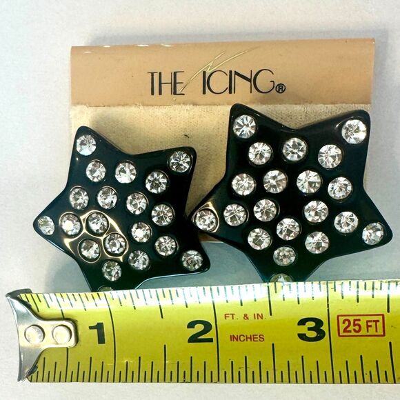 Vintage Black Star and Rhinestone Star Clip-On Earrings - Picture 7 of 7